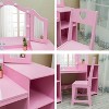 Vanity Table for Kids with Tri-Fold Mirror & Touch Light - Wooden Makeup Playset with Chair and Open Storage Shelves - 4 of 4