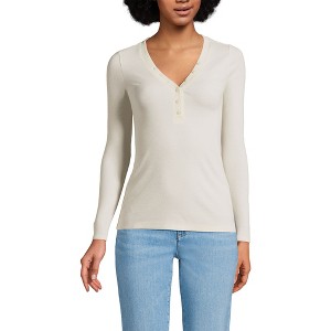 Lands' End Women's Drapey Rib Skimming Long Sleeve Henley - 1 of 3