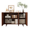 Homy Casa Mid Century 3 Door Rattan Accent Storage Cabinet with Adjustable Shelves for Living Room or Entryway, Walnut - 4 of 4