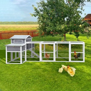 LAOTIES 150" Extra Large Chicken Coop,Wooden Outdoor Hen House With 2 Nesting Boxes,5 Perches,Rust-Proof Wire Run And Tray - 1 of 4