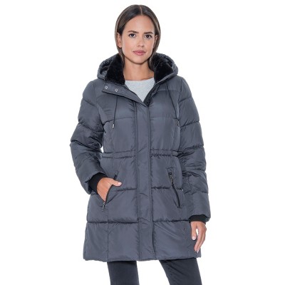 Women's 3/4 Puffer Coat with Cozy Faux Fur - S.E.B. By Sebby