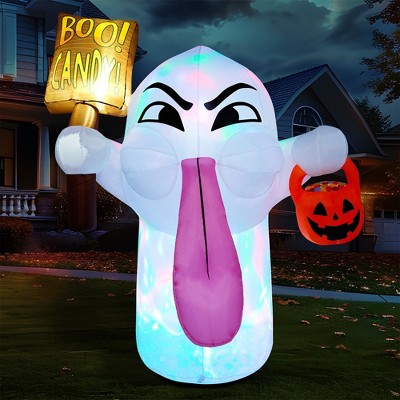 SYNCFUN 5 FT Halloween Inflatable Cute Ghost with Pumpkin Candy Basket and BOO Candy Sign, for Halloween Outdoor Decoration Yard, Garden, Lawn Decor