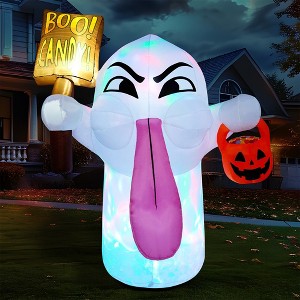 SYNCFUN 5 FT Halloween Inflatable Cute Ghost with Pumpkin Candy Basket and BOO Candy Sign, for Halloween Outdoor Decoration Yard, Garden, Lawn Decor - 1 of 4