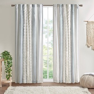 JUJABU 1pc Cotton Printed Curtain Panel with Chenille Stripe and Lining - 1 of 4