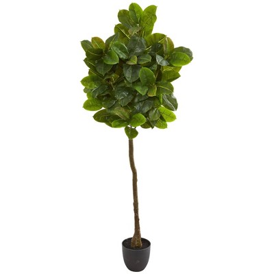 6' Artificial Rubber Leaf Tree in Planter Green/Black - Nearly Natural