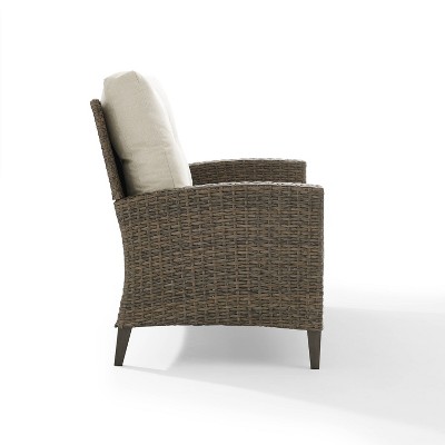 Rockport Cream and Light Brown Wicker Loveseat with Tufted Back