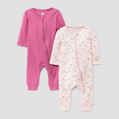Baby Girls' 2pk Meadow Coveralls - Cloud Island™ Pink 0-3M