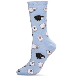 Memoi Women's Bah Bah Black & White Sheep Bamboo Blend Crew Socks - 1 of 3