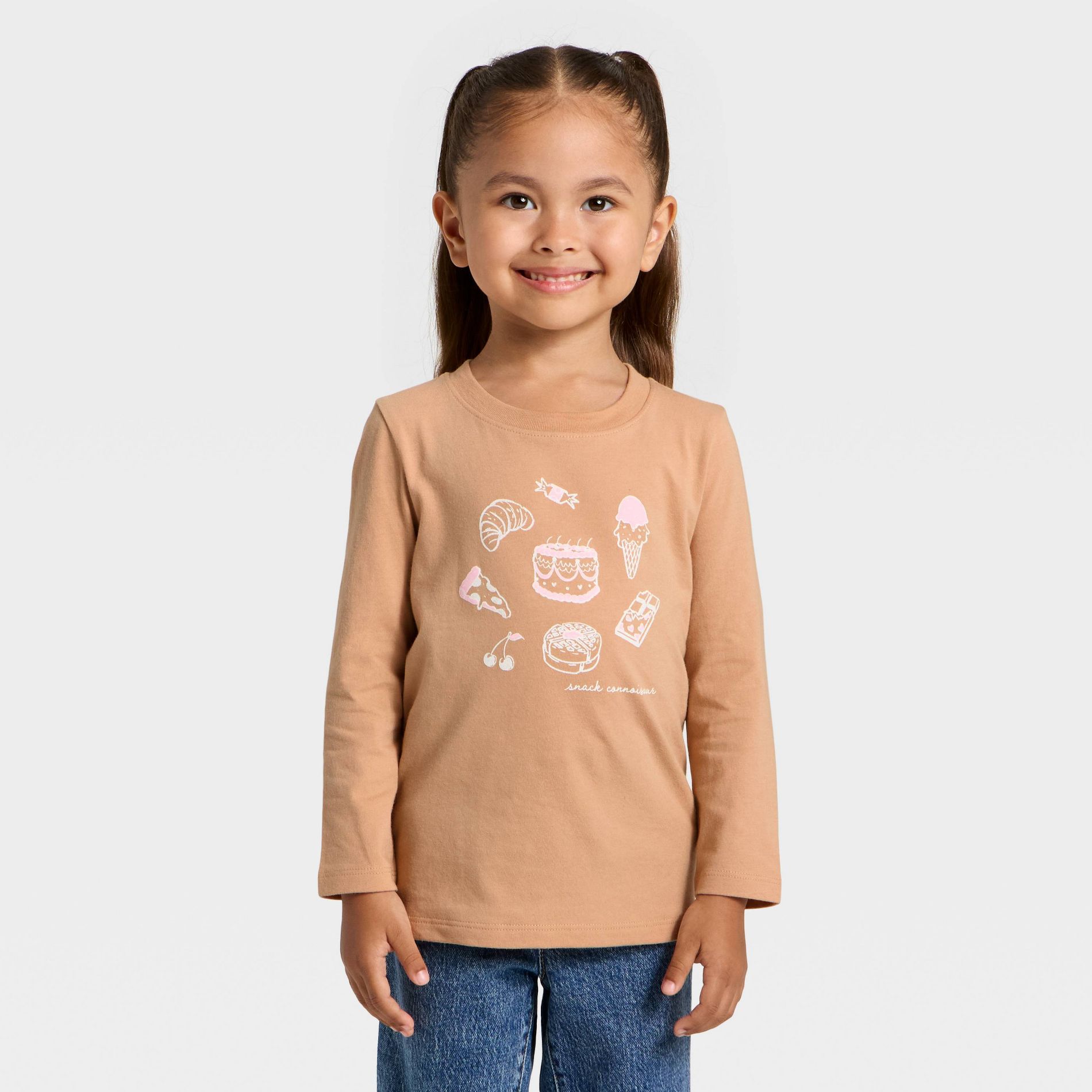 Toddler Girls' Long Sleeve Graphic T-Shirt - Cat & Jack™ Light Brown 3T