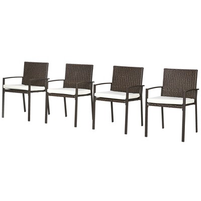 Outsunny 4 Piece Brown Wicker Outdoor Dining Chair Set with Cushions