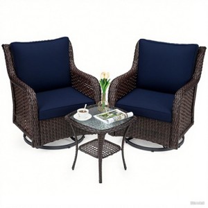Outdoor Swivel Wicker Glider Patio Chairs with Table Set, 3 Pieces Outdoor Bistro Set with 4”Thick Cushions and Coffee Table for Porch,Deck - 1 of 4