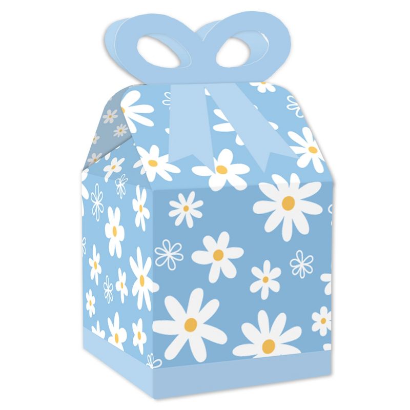 Big Dot of Happiness Blue Daisy Flowers - Square Favor Gift Boxes - Floral Party Bow Boxes - Set of 12, 1 of 10