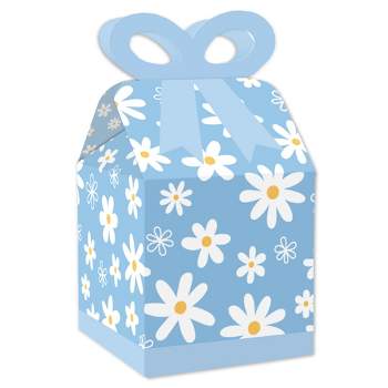 Big Dot of Happiness Blue Daisy Flowers - Square Favor Gift Boxes - Floral Party Bow Boxes - Set of 12