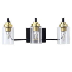 Dewdrop Modern Rustic Wall Sconce with 3 Lights, Black Dresser Lamp with Downward Facing Glass Shade - 1 of 4