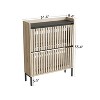 TIRAMISUBEST Modern Shoe Cabinet - Teak & Black 2-Door Flip-Up Storage, Minimalist Entryway Organizer (31"H x 9"W x 38"D) - 4 of 4