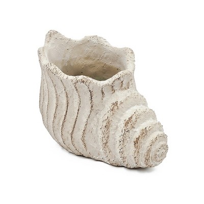 JUJABU 9"x5.5"x5.7" Conch Shell Cement Planter with Textured Beige Finish for Indoor or Outdoor Use