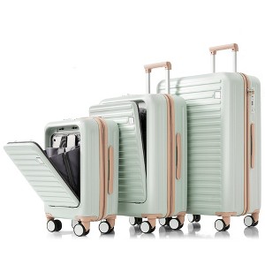 Lyngins 20/24/28 Inch 3 PCs Carry on Luggage Sets with USB Port and  Cup Holder,Suitcases Sets with Spinner Wheels for Family Trips - 1 of 4