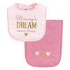 Hudson Baby Infant Girl Cotton Terry Bib and Burp Cloth Set, Mom Dad Dream, One Size - 3 of 4