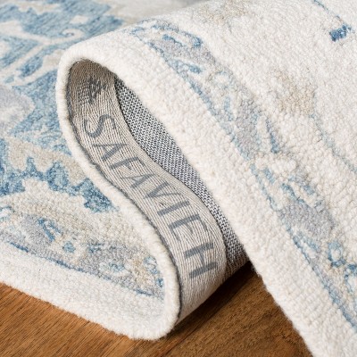 Ivory and Navy Hand-Tufted Wool Runner Rug