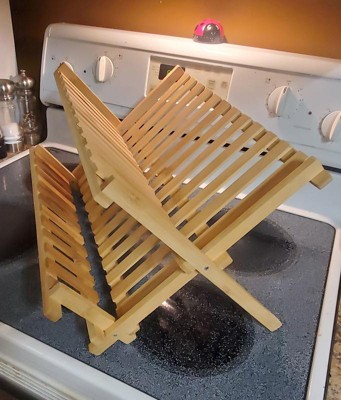 Bamboo Drying Rack 2 Tier Wooden Dish Drainer Collapsible