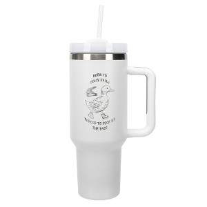 Elanze Designs 40 Ounce Travel Tumbler With Straw and Lid Stainless Steel Double Wall Insulated Born To Dilly Dally White - 1 of 4