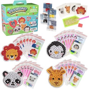 Zoo Buddies Diamond Painting Kits (24ct)- Perfect Goodie Bag Party Favors for Party -Animal Gem Craft & Sticker- Valentines Day Card Decor - 1 of 4