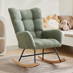 Acekool Nursery Rocking Chair, Plush Teddy Upholstered Glider with Side Pocket, High Backrest Chair - 1 of 4