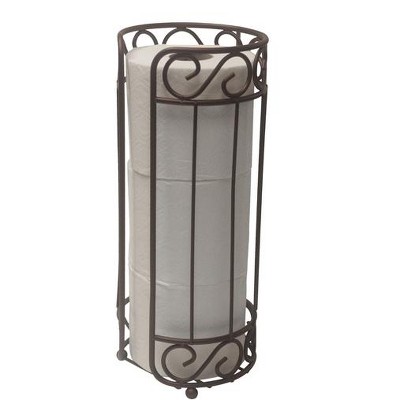 Home Basics Scroll Collection Bath Tissue Reserve Toilet Paper Roll Holder Stand, Bronze