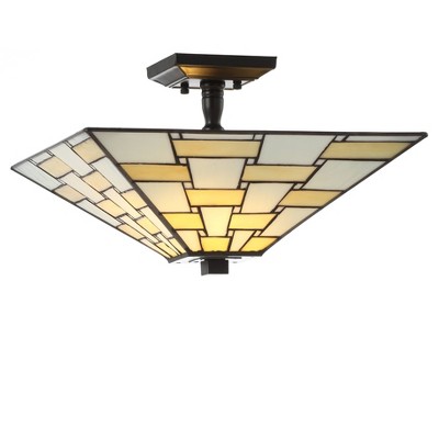 15.7" Glass/Metal Jason Tiffany Style Semi Flush Mount (Includes Energy Efficient Light Bulb) White - JONATHAN Y