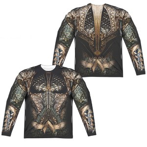 Men's Justice League Movie Aquaman Uniform (Front Back Print) Long Sleeve Costume T-Shirt - 1 of 4