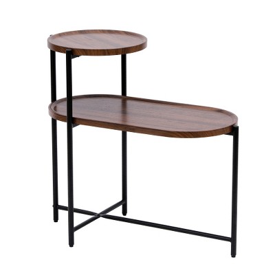 LIVAREEmlen Round Coffee Table with Storage Tray 2 Tier Oval End Tables Wooden Small Side Table for Living Room