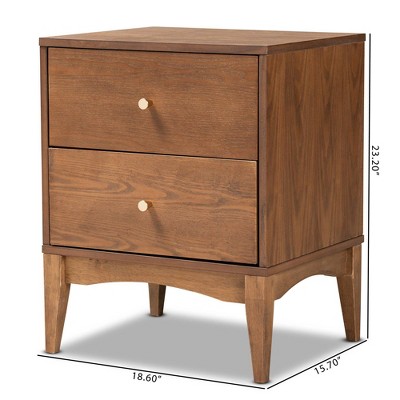 Ash Walnut 2-Drawer Mid-Century Modern Nightstand