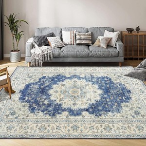 Area Rug Washable Low Pile Carpet with Non-Slip Rubber Backing, Foldable Traditional Rug for Bedroom, Dining Room, Office Living Room - 1 of 4