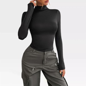 Womens Mock Neck Long Sleeve Shirts Basic Tops Going Out Fall Fashion Slim Fit Y2K Tops Turtle Neck Under Scrubs Stretchy Bodycon Tops - 1 of 4