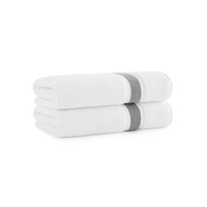 Aston & Arden Aegean Eco-Friendly Bath Towels (2-Pack), 30x60, Recycled Cotton Bathroom Towel, White with Striped Dobby - 1 of 4