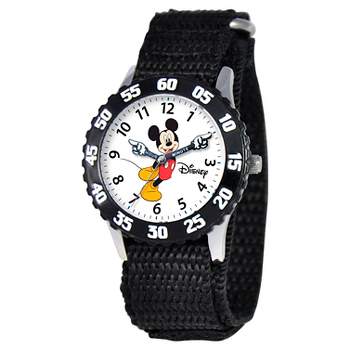 Boys' Disney Mickey Mouse Stainless Steel With Articulating Hands and Bezel Watch - Black