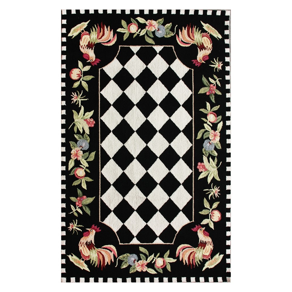 3'6inx5'6in Angla Rooster Kitchen Area Rug Black - nuLOOM