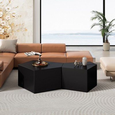 NicBex 2-Piece Stylish Round/Irregular Coffee Table Set,Minimalist Side Table Set,Center Table for Living Room