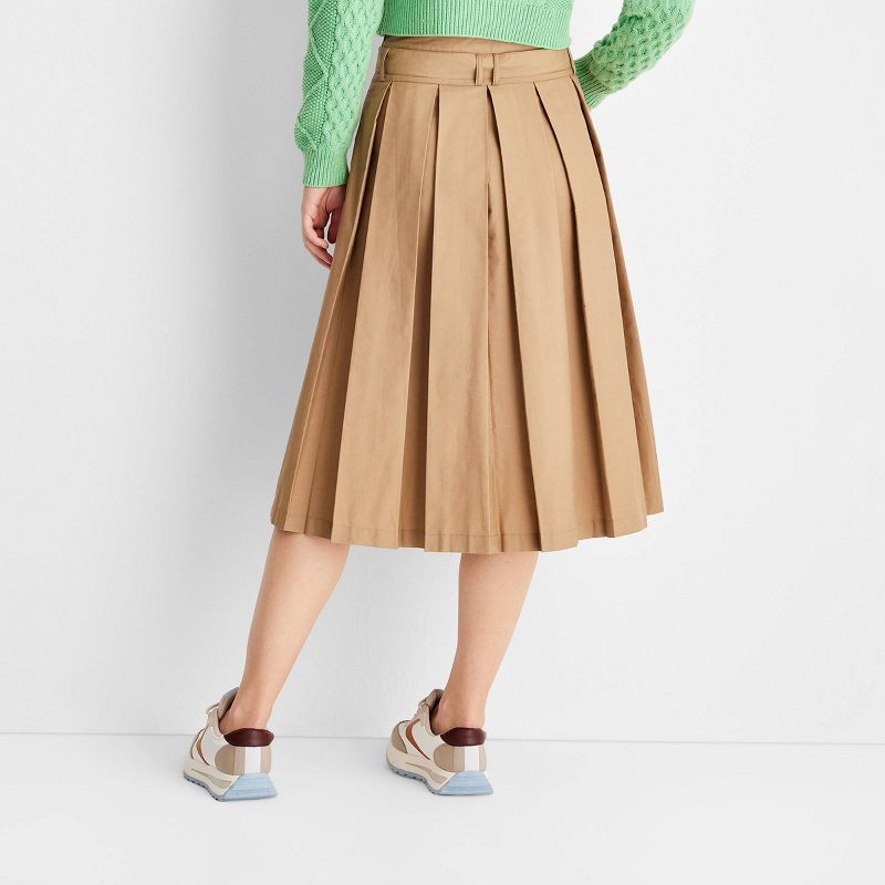 Women's Belt Buckle Pleated Midi Skirt - Future Collective™ with Reese Blutstein Tan, 2 of 10
