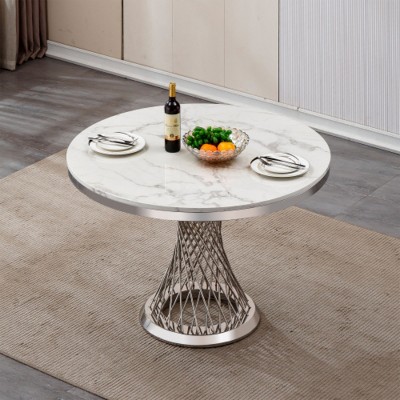 47'' Modern High Gloss Faux Marble Round Dining Table with Stainless Steel Base, Contemporary Kitchen or Dining Room Table – The Pop Home