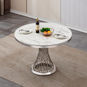 47'' Modern High Gloss Faux Marble Round Dining Table with Stainless Steel Base, Contemporary Kitchen or Dining Room Table – The Pop Home - 1 of 4