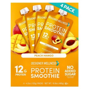 Designer Wellness Protein Smoothie, Peach Mango, 4 Packs, 4.2 oz (120 g) Each - 1 of 4