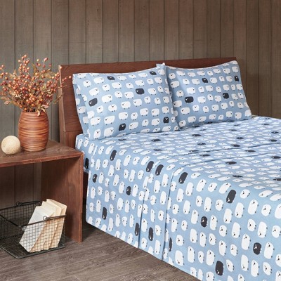 Blue Sheep Queen Cotton Flannel Sheet Set