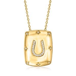 Ross-Simons 0.11-0.12 ct. t.w. Diamond Horseshoe Pendant Necklace in 18kt Gold Over Sterling - 1 of 3