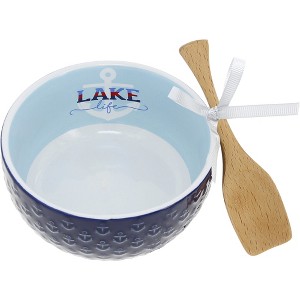 Pavilion Gift Company - Lake Life - 4.5" Ceramic Bowl with Wood Spoon - Dining Bowls - 1 of 4