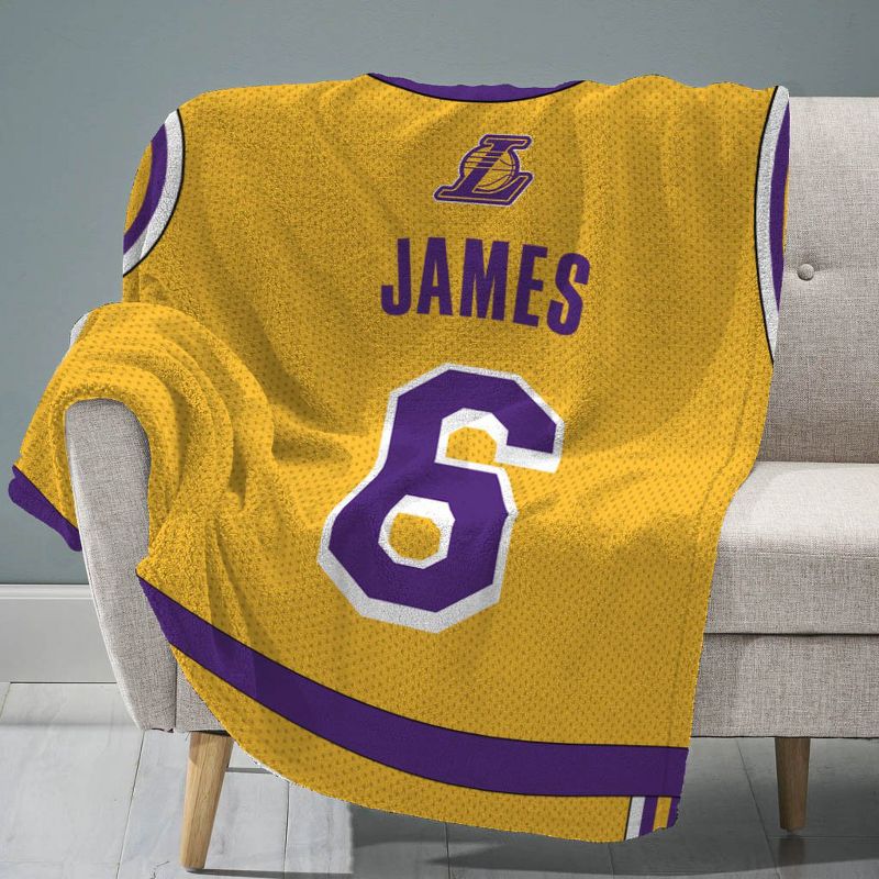 Sleep Squad Los Angeles Lakers LeBron James 60 x 80 Raschel Plush Jersey Blanket, 1 of 7
