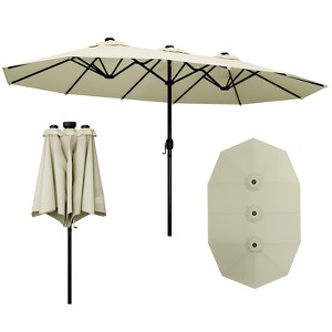 FONTOI Double Sided Outdoor Umbrella with Crank Handle, Rectangular Market Umbrella with 12 Ribs for Patio, Deck, Beige, 106.2"*94.5"*181.1" - 1 of 4