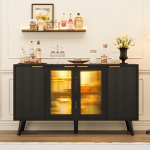 Sideboard Buffet Cabinet with LED Lights, Accent Cabinet with Glass Doors and Adjustable Shelf, Hallway Storage Cabinets Console Table for Living Room - 1 of 4