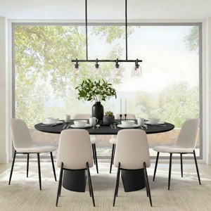 Extendable Dining Table Set for 6, Black Oval Pedestal Table with Upholstered Metal Leg Chairs for Kitchen or Dining Room-Tanpinhause - 1 of 4
