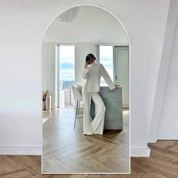 Yeddi Arched Aluminum Framed Floor Mirror,71 Inch Arch Mirror,31.5"x 71" Extra Large Full Length Mirror,Floor Body Mirror with Stand-The Pop Home